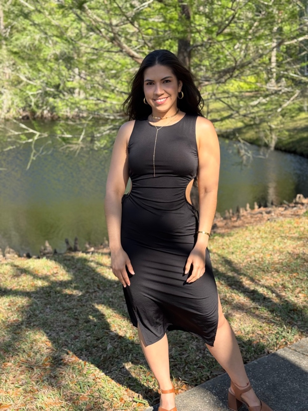 Sleeveless Black Cutout Midi Dress - Classic Elegant Style